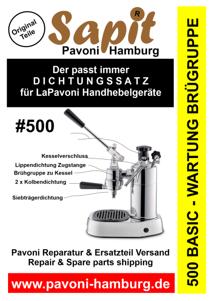 SAPIT 500A Basic - all La Pavoni hand levers built from 1975 to 2019 - brewing group + kettle cap